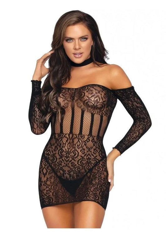 LegAvenueLaceLongSleeveHalterChokerMiniDress