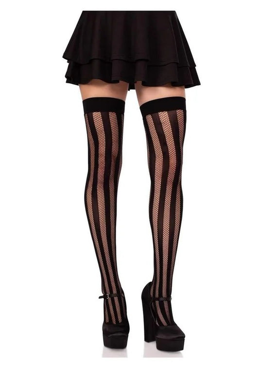 LegAvenueNetandOpaqueStripedThighHighs
