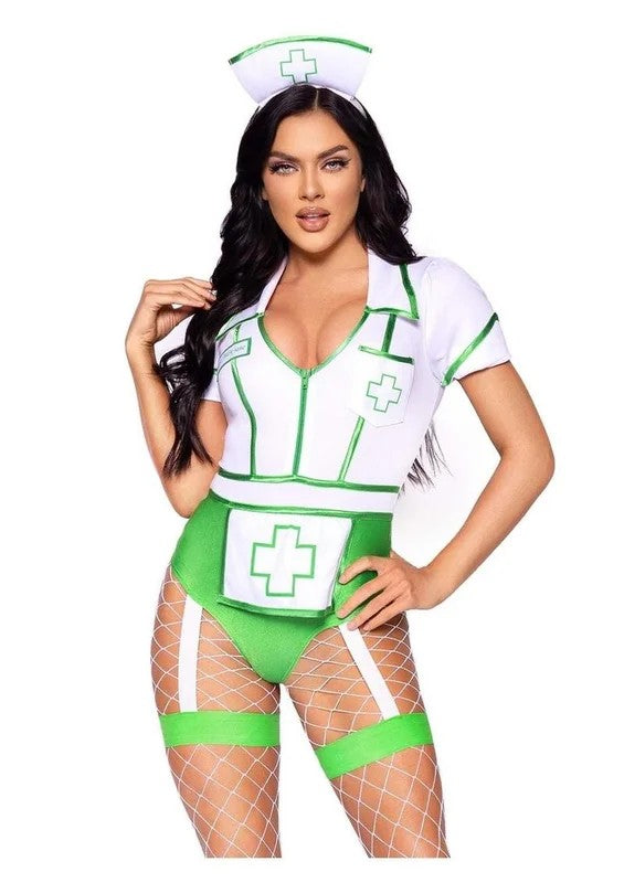 LegAvenueNurseFeelgoodSnapCrotchGarterBodysuitwithAttachedApronandHatHeadband