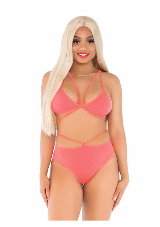 LegAvenueOpaqueCageStrapBraTopandStrappyBrazilianBriefs