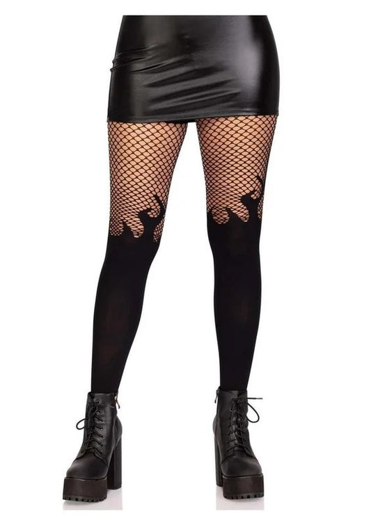 LegAvenueOpaqueFlameTightswithFishnetTop