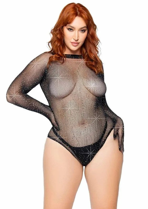 LegAvenueRhinestoneFishnetGlovedBodysuitwithSnapCrotch