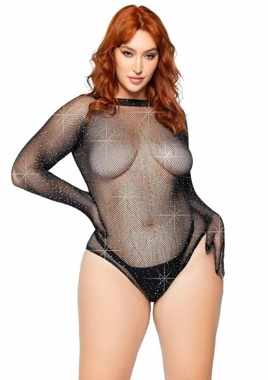 LegAvenueRhinestoneFishnetGlovedBodysuitwithSnapCrotch