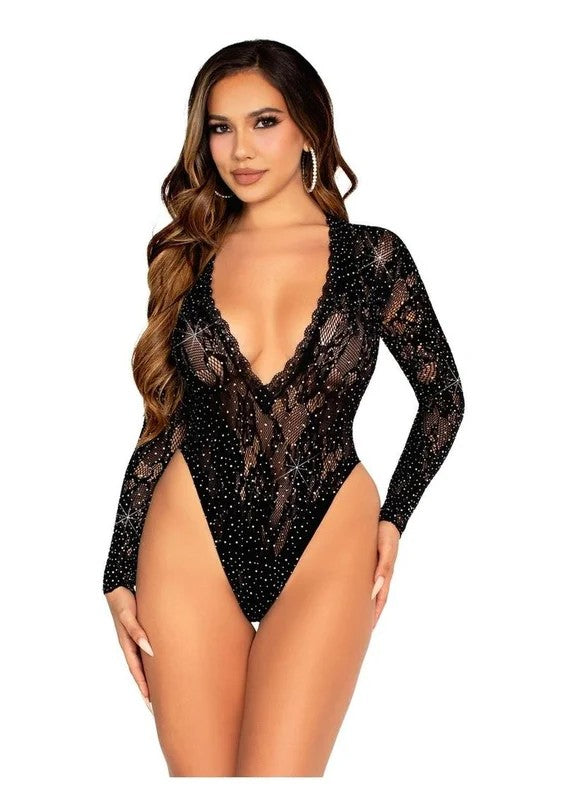 LegAvenueRhinestoneLaceDeep-VHighCutBodysuit