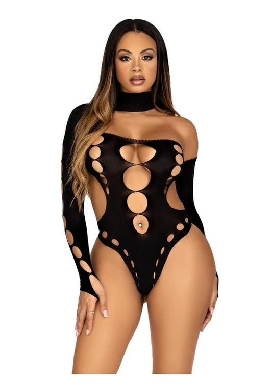 LegAvenueSeamlessAsymmetricalCutOutThongBackBodysuit