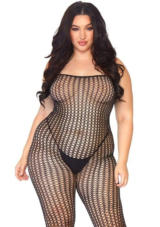LegAvenueSeamlessCrochetNetSpaghettiStrapBodystocking