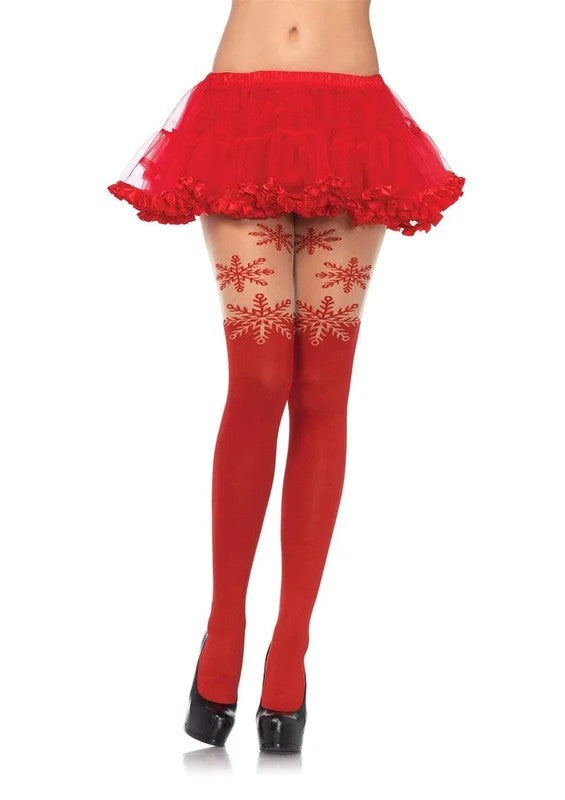 LegAvenueSpandexSnowflakeOpaquePantyhosewithSheerThighAccent