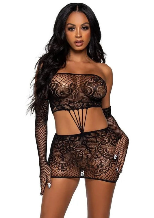 LegAvenueStrappyLaceTubeDressandMatchingGloves