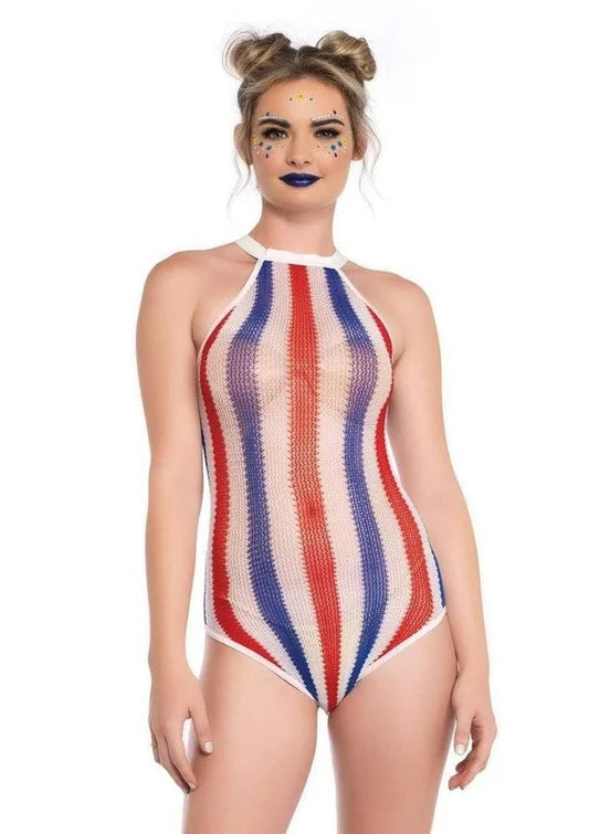 LegAvenueStripedNetHalterBodysuitwithSnapCrotch