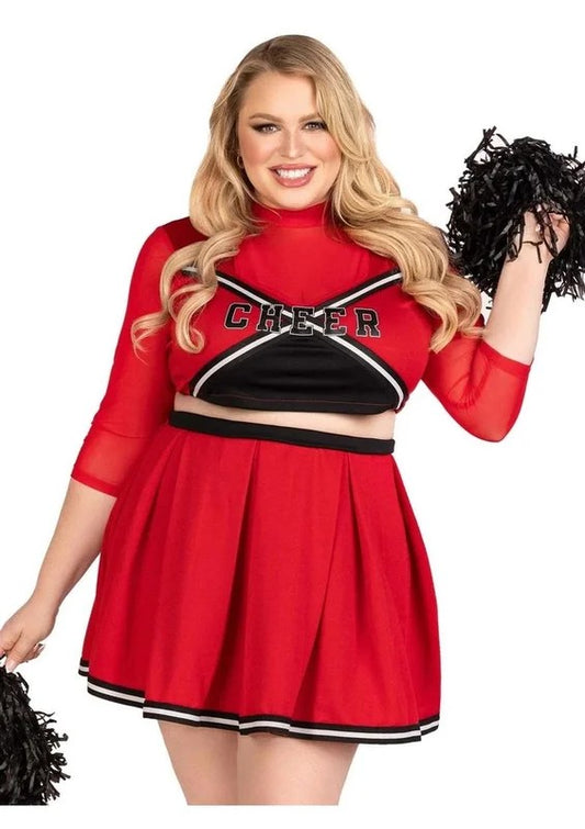 LegAvenueVarsityBabeSetCropTopwithCheerLogo,PleatedSkirt,andPomPoms(3Piece)–1x/2x