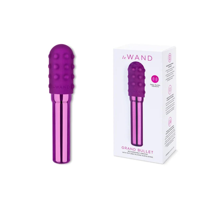 LeWand–GrandBulletVibratorwithTexturedSleeveandRing(CherryViolet)