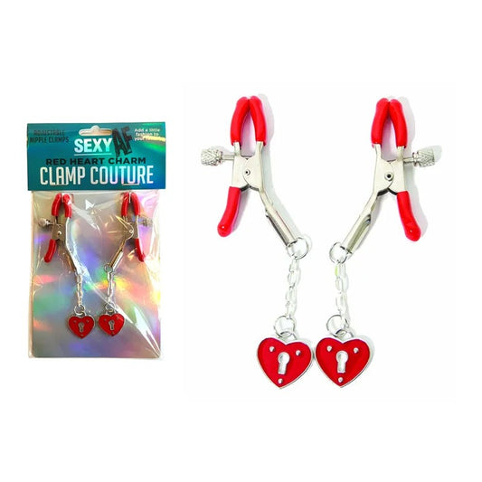 LittleGenie–SexyAFClampCoutureAdjustableNippleClampsRedHeartCharm(Red/Silver)