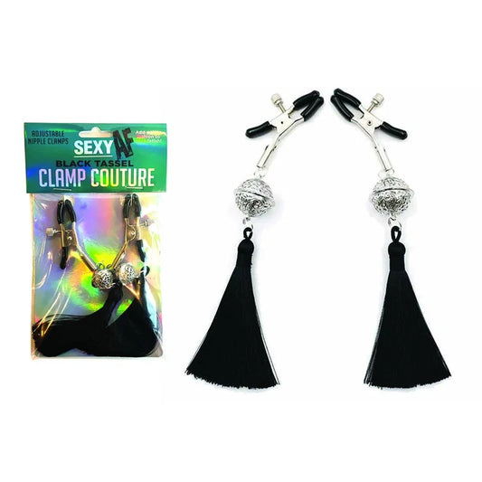 LittleGenie–SexyAFClampCoutureAdjustableNippleClampsBlackTassel&Bells(Black/Silver)