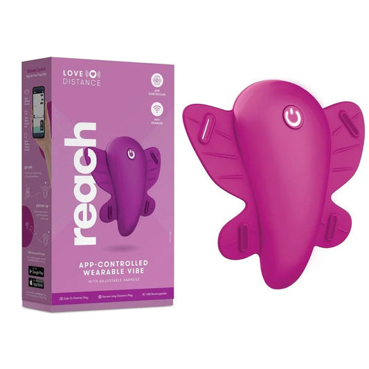 LoveDistance–“Reach”AppControlledWearableVibewithHarness(Rose/Magenta)