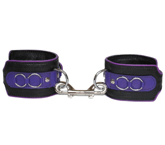 LoveinLeather–AdjustableLeatherHandCuffs(Black/Purple)