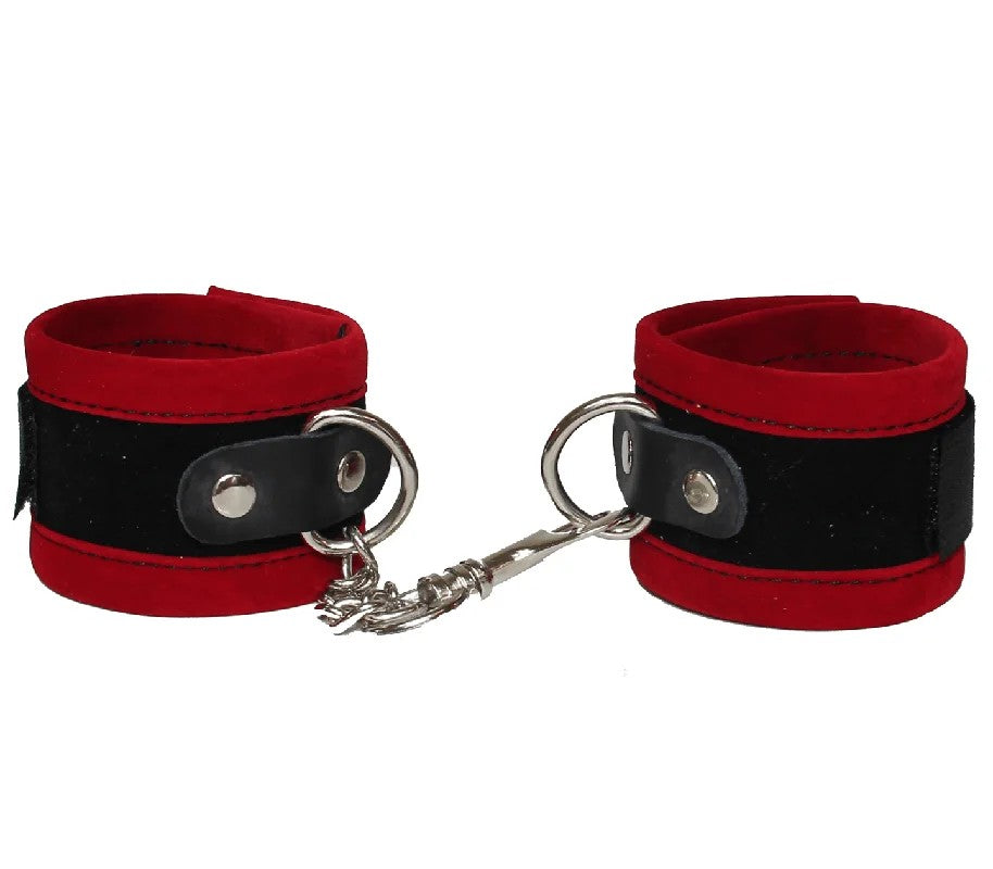 LoveinLeather–AdjustableVelvetVelcroHandCuffs(Red)