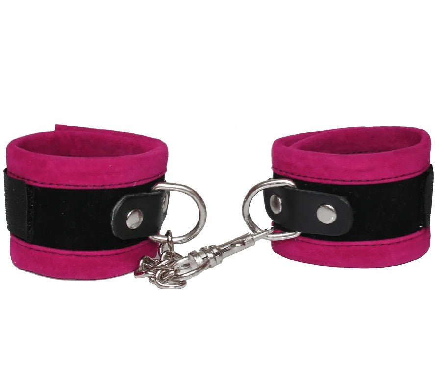 LoveinLeather–AdjustableVelvetVelcroHandCuffs(Pink)