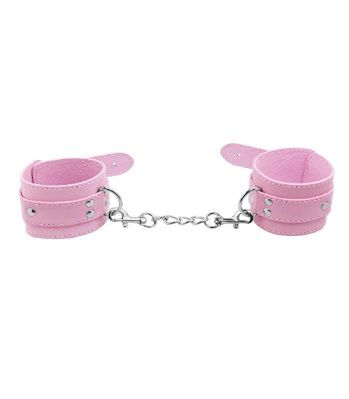 LoveinLeather–BerlinBabeAdjustableFauxLeatherHandCuffs(LightPink)