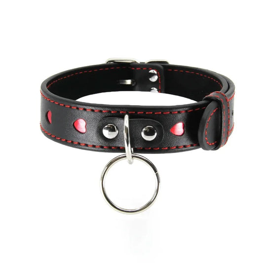 LoveInLeather–BerlinBabyCollarwithRedHeartinlays&CentreRing(Black)
