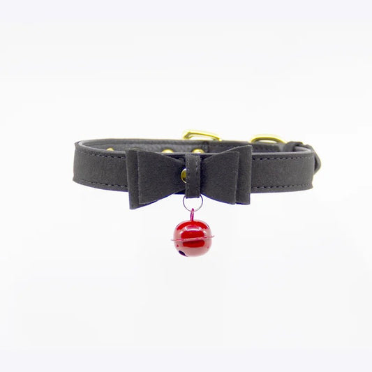 LoveInLeather–BerlinBabyCollarwithBow&Bell(Black/Red)