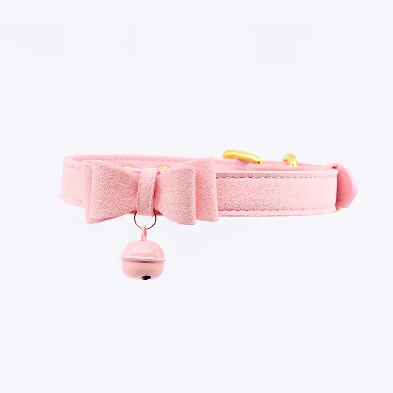 LoveInLeather–BerlinBabyCollarwithBow&CatBell(Pink/Pink/Gold)