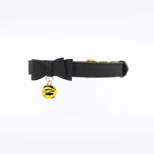 LoveInLeather–BerlinBabyCollarwithBow&CatBell(Black/Gold)
