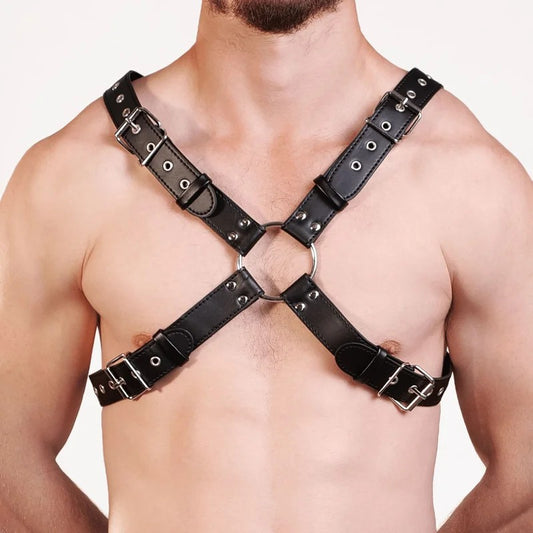 LoveInLeather–BerlinBabyFaux-LeatherMaleChestHarness(Black)