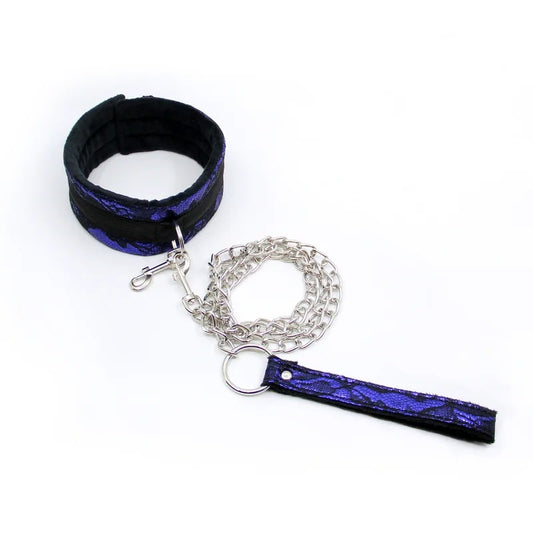 LoveInLeather–BerlinBabyLaceLookFaux-FurLinedCollarwithLeash(Black/Purple)