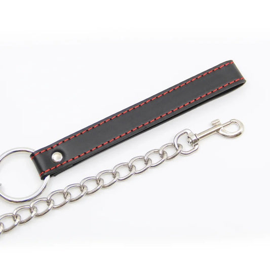 LoveInLeather–BerlinBabyMetalChainLeash(BlackHandle/RedStitching)