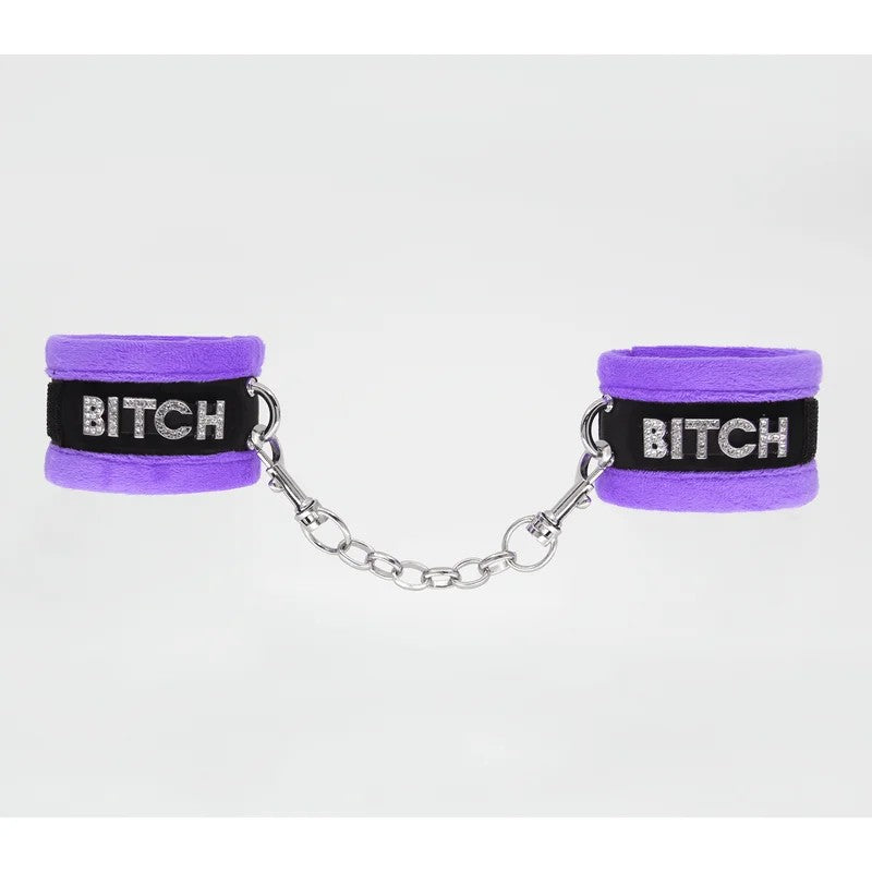 LoveInLeather–BitchDiamanteWristRestraints|Purple