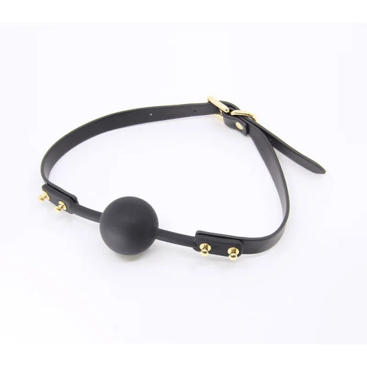 LoveInLeather–BlackFauxLeatherBallGagWithSiliconeBall|GoldHardware