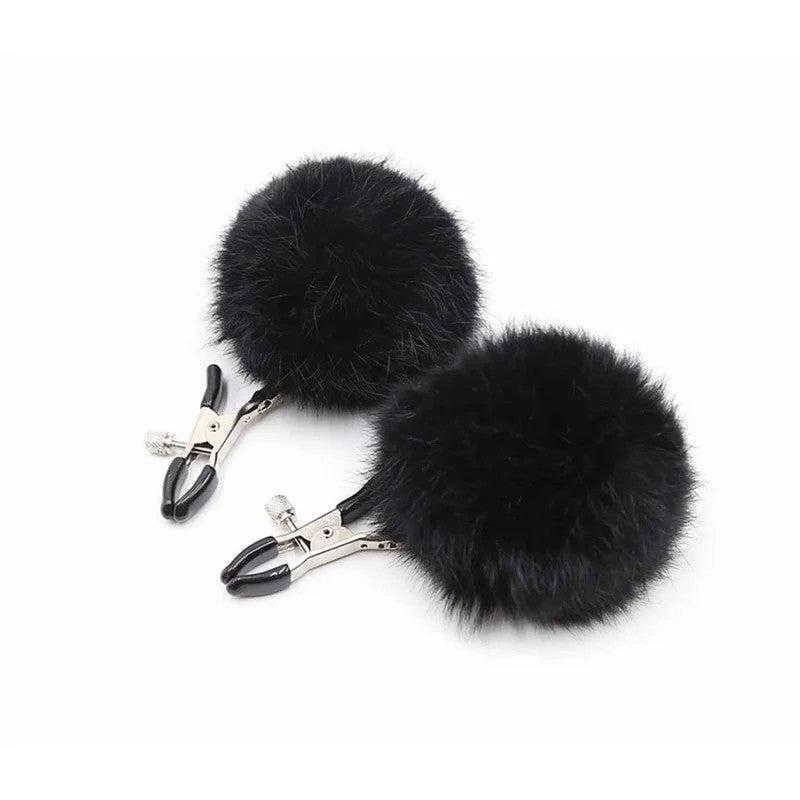 LoveInLeather–BlackPomPomNippleClamps|AlligatorClip