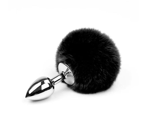 LoveInLeather–BunnyTailMediumMetalButtPlug(Black)