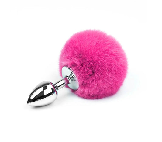 LoveInLeather–BunnyTailPlug–Small(HotPink/Silver)