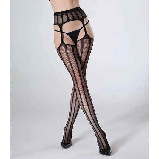 LoveInLeather–ContrastStripesThighHighStockingsw/AttachedGarter|OneSize