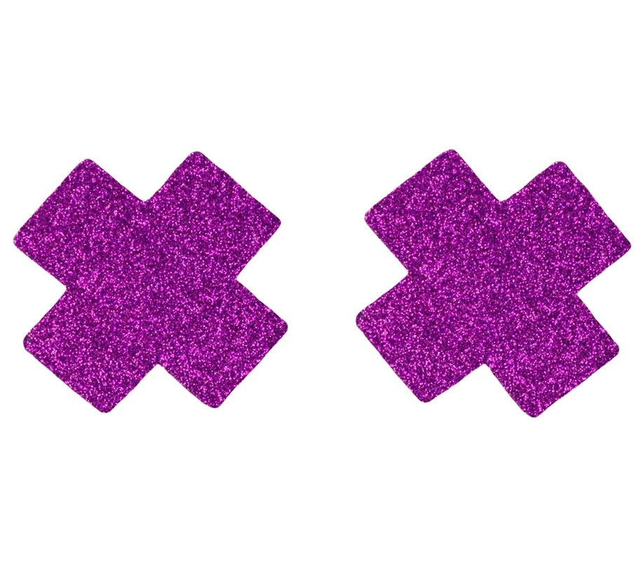 LoveInLeather–CrossNipplePasties(PurpleGlitter)