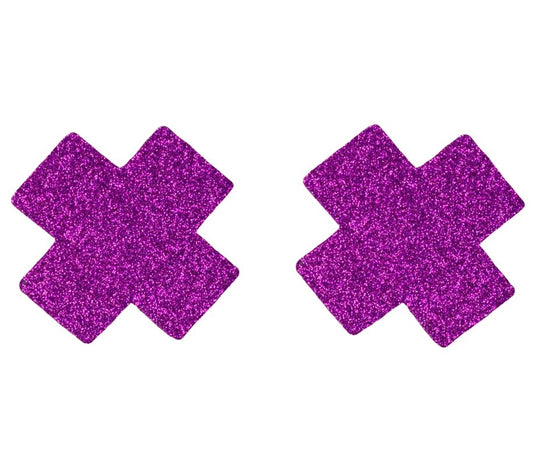 LoveInLeather–CrossNipplePasties(PurpleGlitter)