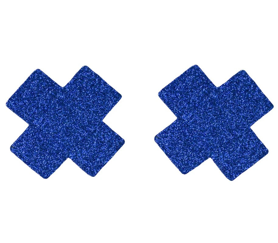 LoveInLeather–CrossNipplePasties(BlueGlitter)