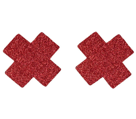 LoveInLeather–CrossNipplePasties(RedGlitter)
