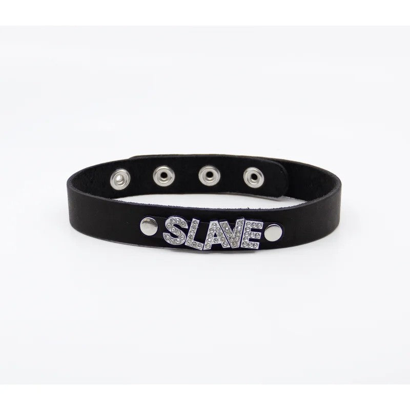 LoveInLeather–DiamanteWordLeatherCollar|Slave