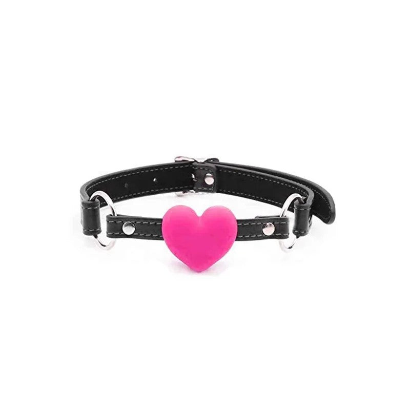 LoveInLeather–FauxLeatherGagWithPinkSiliconeHeart|Black