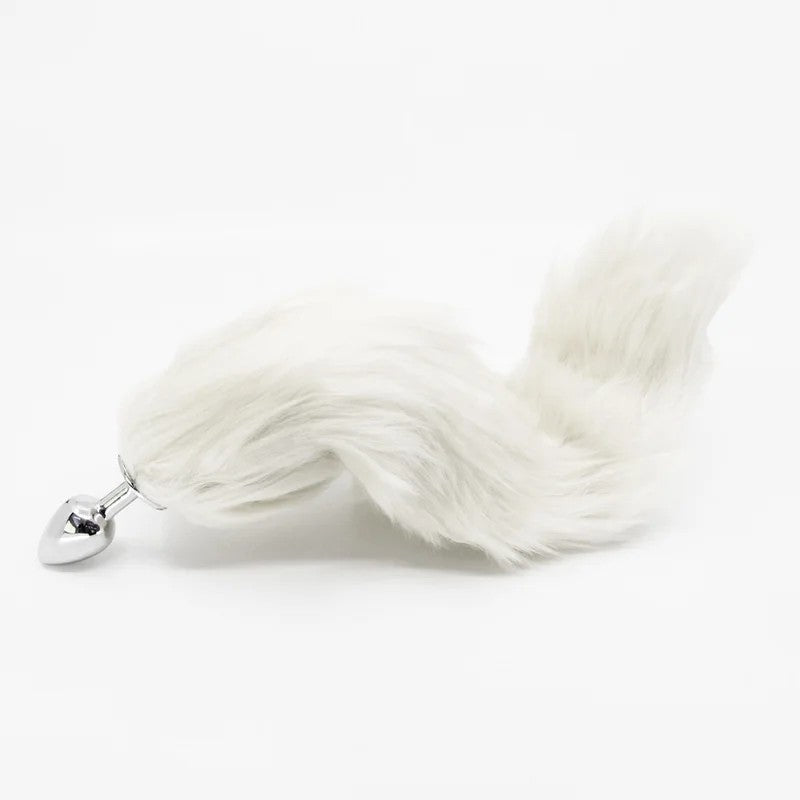 LoveInLeather–FoxTailMetalPlugWithBendableSpine–Small(White/Silver)