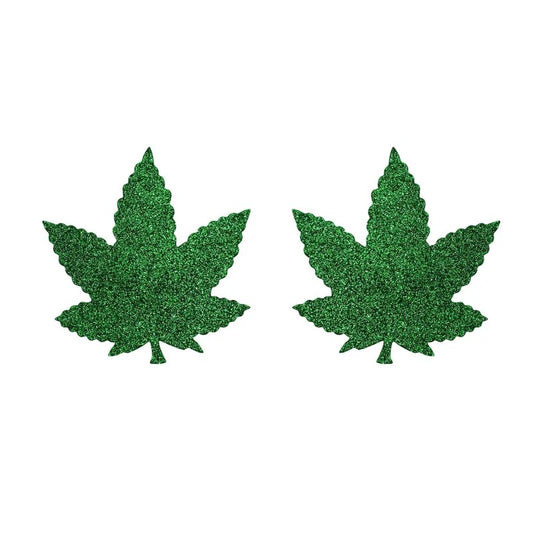 LoveInLeather–GlitterWeedLeafNipplePasties(Green)