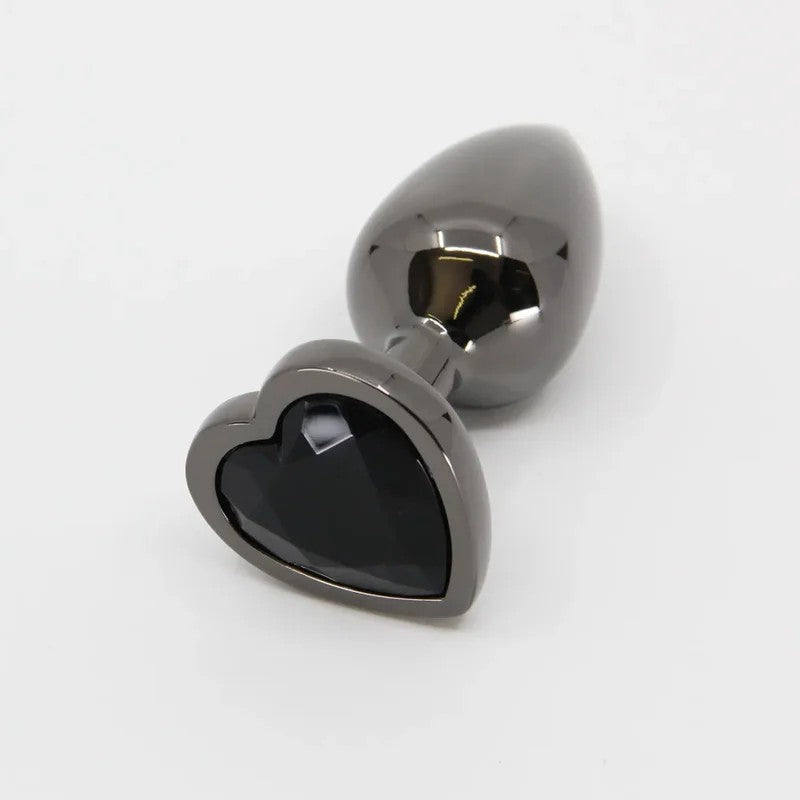 LoveInLeather–GunmetalStainlessSteelBlackHeartShapedPlug(Large)