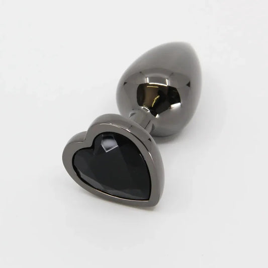 LoveInLeather–GunmetalStainlessSteelBlackHeartShapedPlug(Large)