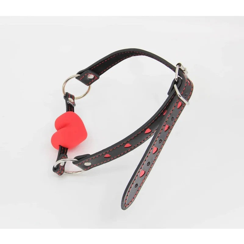 LoveInLeather–HeartDesignFauxLeatherGagWithSolidRedHeart|Black