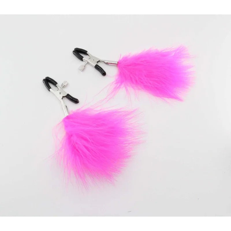 LoveInLeather–HotPinkFeatherNippleClamps|AlligatorClip