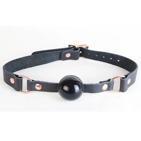 LoveInLeather–LeatherGagWithSolidBallandMetalHardware|RoseGold