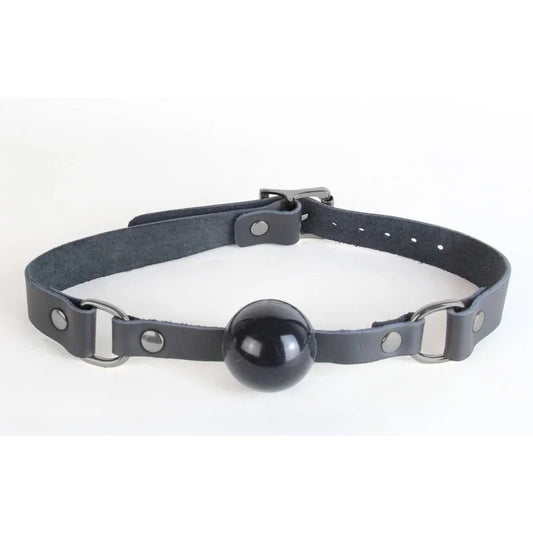 LoveInLeather–LeatherGagWithSolidBallandMetalHardware|Pewter