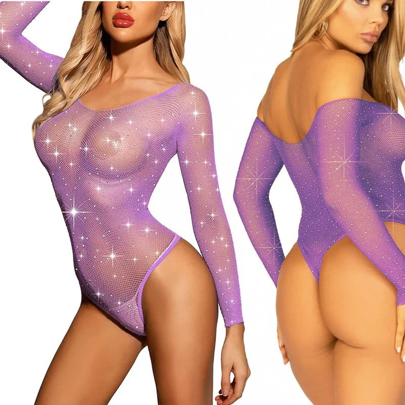 LoveInLeather–LongSleeveRhinestoneBodysuit(LilacPurple)